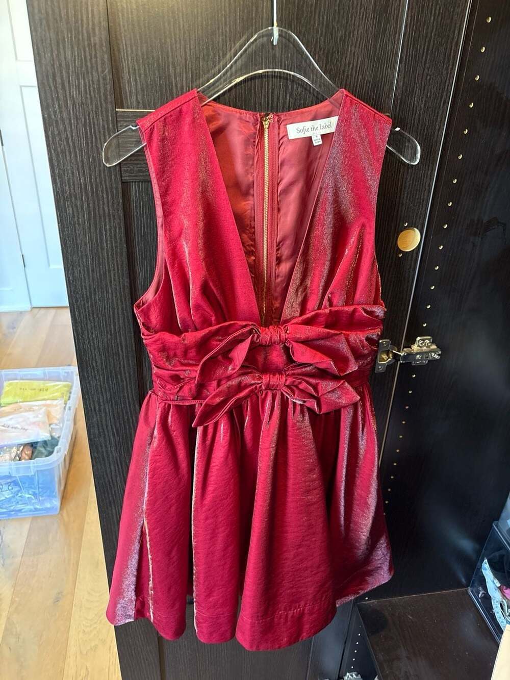 Sofie the Label Red Metallic Double Bow Front Mini Dress Size S party